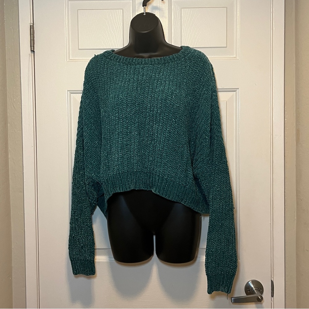 Teal Green Chenille Thread Lightweight Relaxed Sweater Knit Wild Fable M